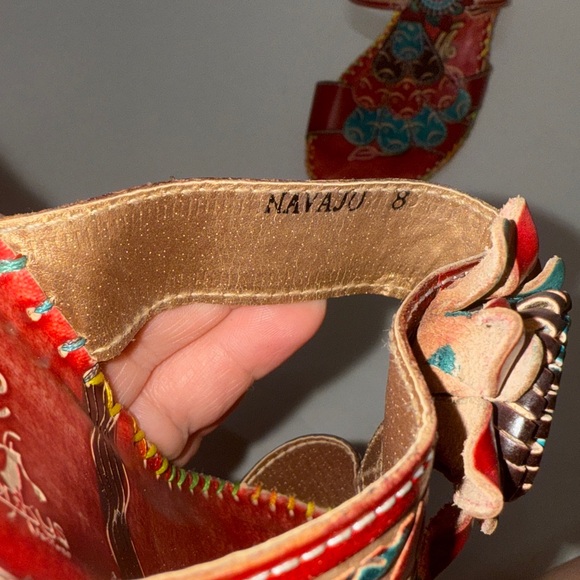 Corky's Elite leather Hand painted Sandal Navajo Size 8 Red Bohemian - Picture 5 of 16